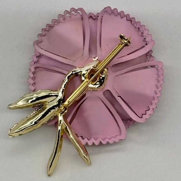Vintage Metal and Enamel Flower Carnation Brooch Pin W/Cream Faux Pearl Unmarked - Picture 10 of 10